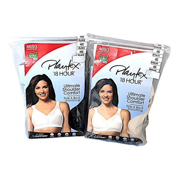 Playtex 18 Hour 40C Wireless Black and Natural Beige Bras 4693 - Picture 1 of 2
